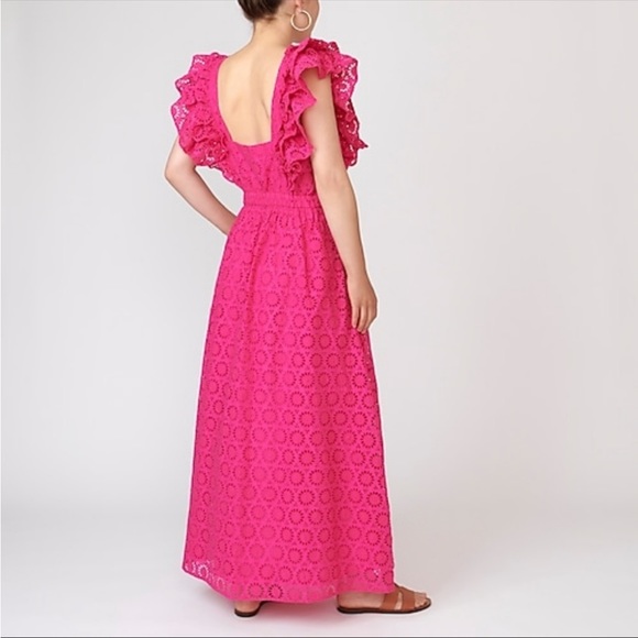 NWT J. Crew bright pink eyelet lace sleeveless maxi dress sz 4 - Picture 2 of 12